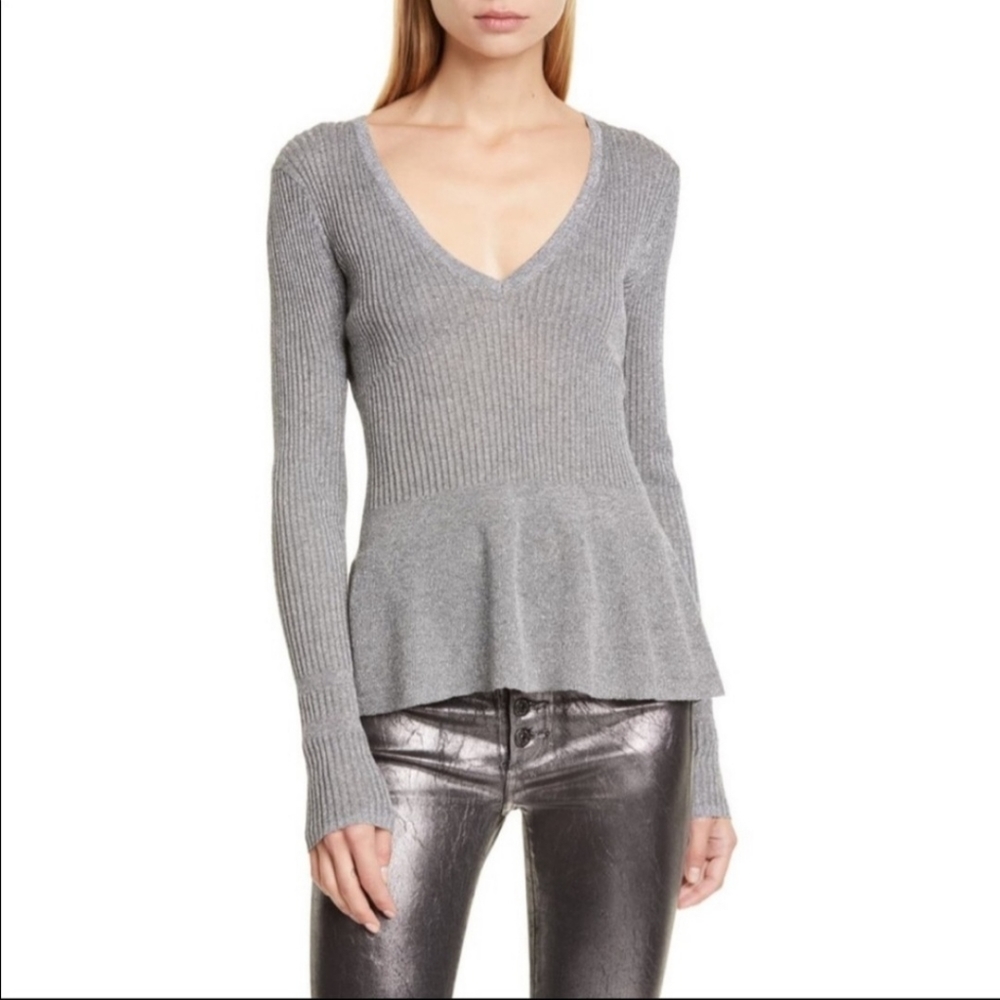 Veronica Beard Silver Grey V Neck Sweater